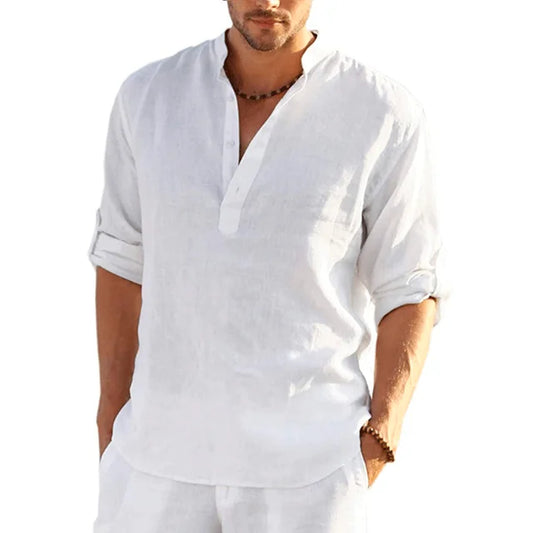 Casual Linen Long-Sleeve Shirt for Men - Breathable Cotton Blend, Sizes S-5XL Free Shipping
